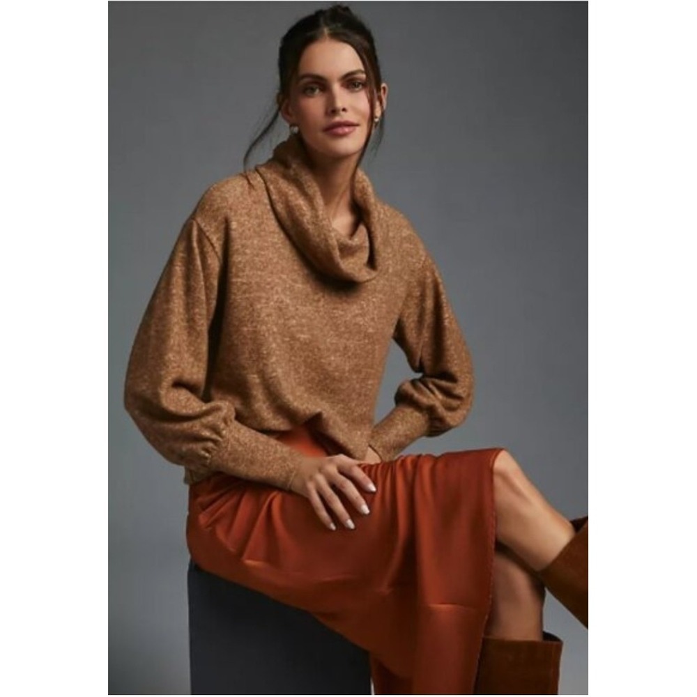 Maeve Anthropologieā Tan Turtleneck Cowl Sweater Women's Size Small